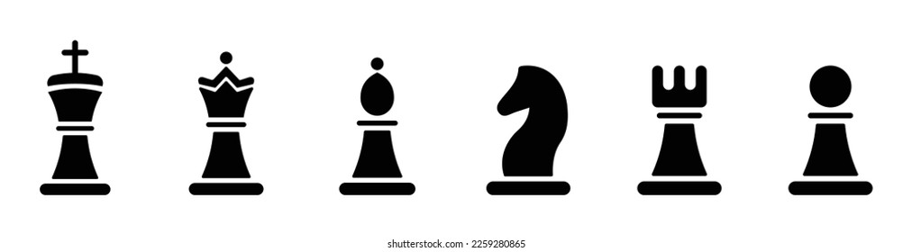 Chess piece icons. Black chess on a white background. Vector Illustration.