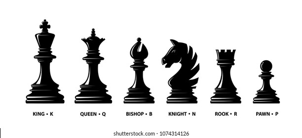 шахматные иконки. Настольная игра. Черные силуэты изолированы на белом фоне. Векторная иллюстрация.