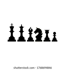 Chess piece icons. Board game. Black set vector illustration. 