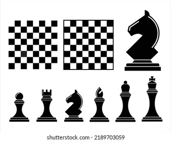 Chess Piece Icons. Board game. Black silhouettes. Vector illustration