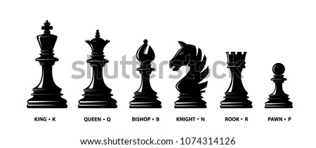 Chess piece icons. Board game. Black silhouettes isolated on white background. Vector illustration.