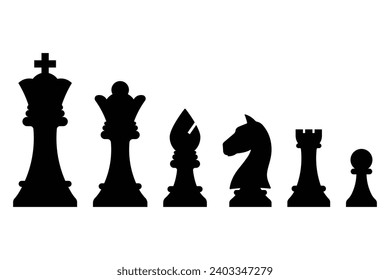 Chess piece icons set. Board game. Black silhouettes illustration. Outline set of chess vector icon for web design isolated on white background.