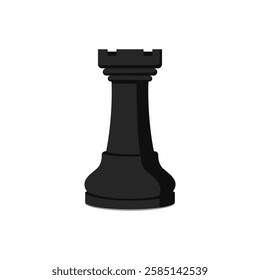 Chess piece isolated: black rook, strategy and board games concept