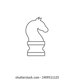 Chess piece knight line icon isolated on white background. Black chess horse in flat style