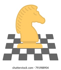 Chess piece knight on a chessboard, vector icon of strategy in flat design 
