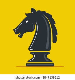 chess piece knight on a yellow background. horse head. flat vector illustration.