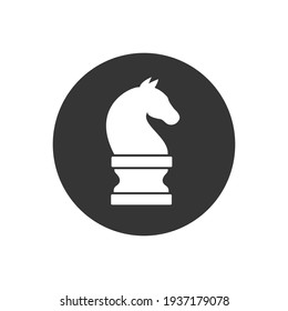 Chess piece knight white icon isolated on black background. Black chess horse in flat style