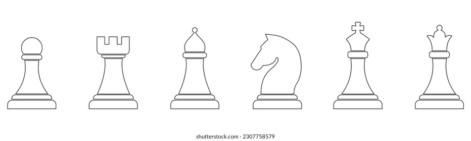 Chess piece line icons set. Smart board game outline figures. Vector illustration isolated on white.