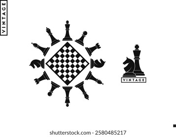 Chess piece logo vector. Board game emblem