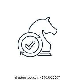 Chess piece marked with a tick. Update, change, improve strategy. Smart move. Vector linear icon illustration isolated on white background.