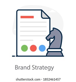 Chess piece with paper, brand strategy conceptual icon 