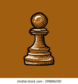chess piece, pawn brown on a brown background, doodle