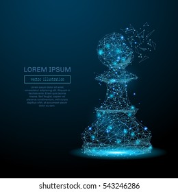 Chess piece pawn consisting of points, lines and luminous forms. Abstract business strategy illustration of a starry sky of galaxies. Vector for business presentation .