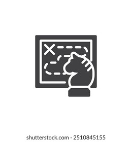 Chess piece and plan vector icon. filled flat sign for mobile concept and web design. Business Strategy glyph icon. Business planning symbol, logo illustration. Vector graphics