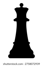 Chess piece queen, black and white silhouette illustration of chessman shape, isolated on white
