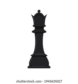 Chess piece queen vector icon isolated on white background. Black chess figures queen game disign elements. Flat design cartoon style clip art illustration