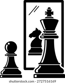 Reflexión de la pieza de ajedrez aislada sobre fondo blanco, Vector
