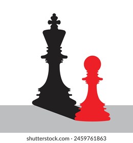 A chess piece and its shadow in the form of a king. The concept that what looks small is actually big.