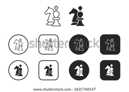 Chess piece strategy knight pawn icons collection