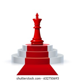 Chess piece of the winner on the podium on the white background. Vector illustration