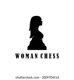 chess piece with women silhouette for international woman grandmaster logo design vector illustration