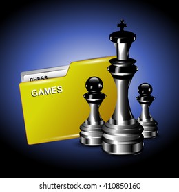 Chess Pieces 3D with Game Folder. 3D Vector Illustration