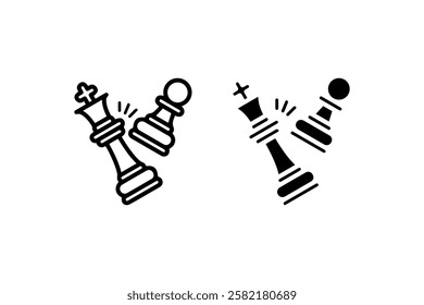 Chess Pieces in Battle Icon Set Vector