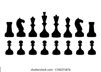 Chess pieces of black figures isolated on white background in flat style. Chess game icon set. Vector stock illustration