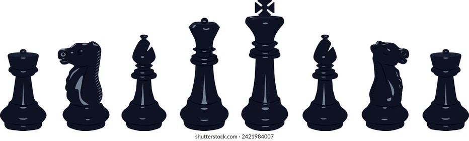 Chess pieces are black. Set for playing chess. Board game.