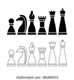 Chess pieces, black and white figures, vector illustration