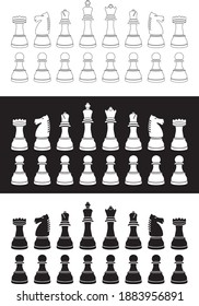 Chess, pieces, Black, white and line art