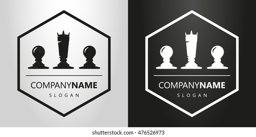 with chess pieces in black and white logo