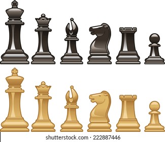 Chess pieces in black and white vector illustrations