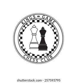 Chess pieces business sign & corporate identity template for Chess club or Chess school. White & Black chess king pieces vector icon. Crown icon. Sample text. Editable. 