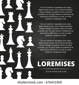 Chess pieces chalkboard poster design. Strategy game and battle, vector illustration