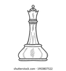 Chess pieces with a chessboard isolated in sketch style. Hand drawn chess and board doodle set.