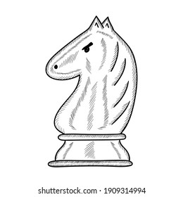 Chess pieces with a chessboard isolated in sketch style. Hand drawn chess and board doodle set.