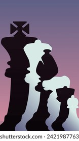 Chess pieces close-up. Poster with chess pieces. Board game.