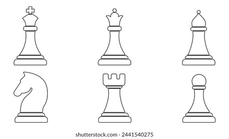 Chess pieces collection continuous one line drawing. Vector illustration isolated on white.