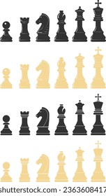 Chess pieces collection. Chess set all pieces. Pawn, knight, rook, bishop, queenand king vector illustrations. svg