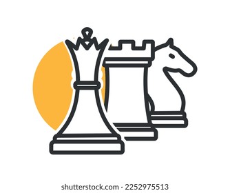 Chess pieces color icon. Knight, rook and queen. Horse and tower. Game of logic and intelligence, sports competitions and useful hobby and leisure. Cartoon flat vector illustration