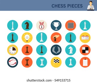 chess pieces concept flat icons.