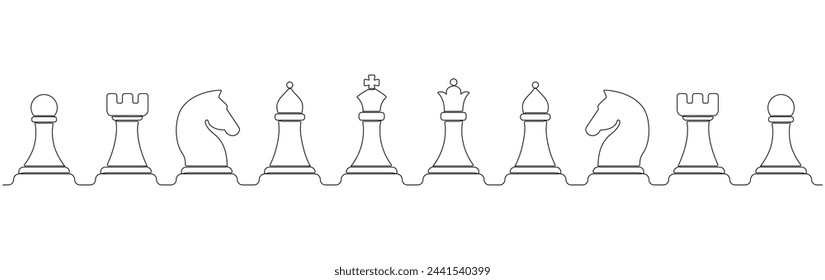 Chess pieces continuous one line drawn. Vector illustration isolated on white.