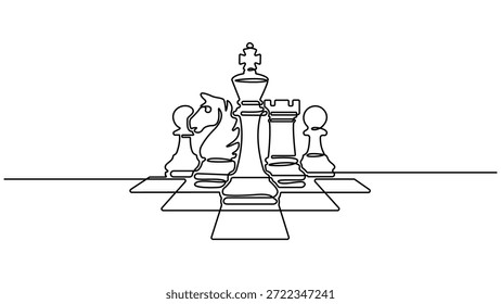 Schachfiguren durchgehende einzeilige Vektorgrafik. Line Art Schach. Handgezeichnete Vektorgrafik. Bearbeitbarer Strich
