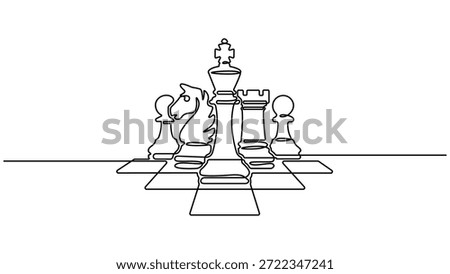 Chess pieces continuous one line drawing vector illustration. Line art Chess. Hand drawn vector art. Editable stroke
