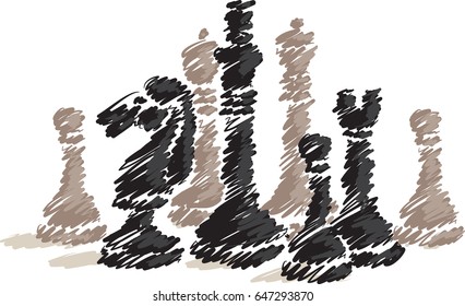 chess pieces drawing stroke vector illustration