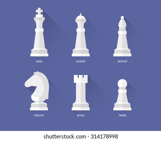 Chess pieces flat icons. Vector queen and bishop, rook and a knight