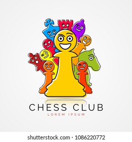 Chess pieces in funny cartoon style. Club symbol. Vector illustration