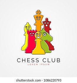 Chess pieces in funny cartoon style. Club symbol. Vector illustration