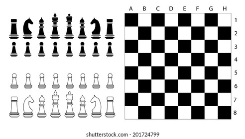 Chess pieces and game board